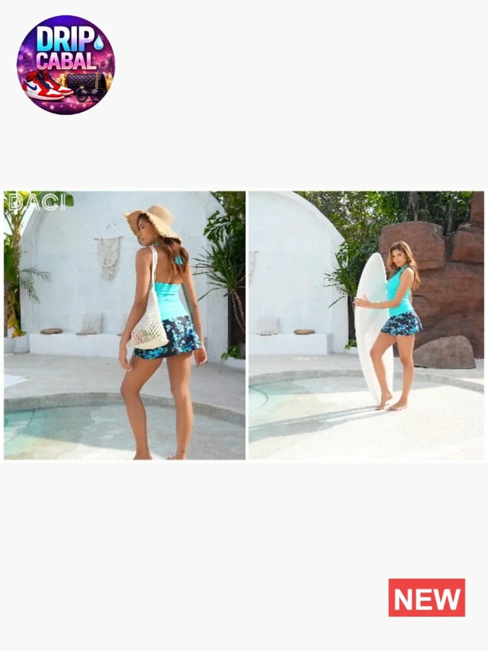 2 Piece Tankini with Skirt Tummy Control Swimwear Halter V Neck